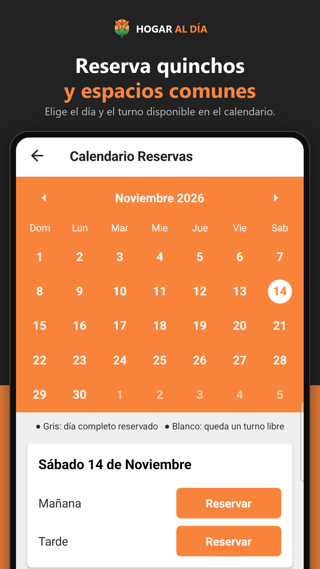 App: reserva de espacios comunes